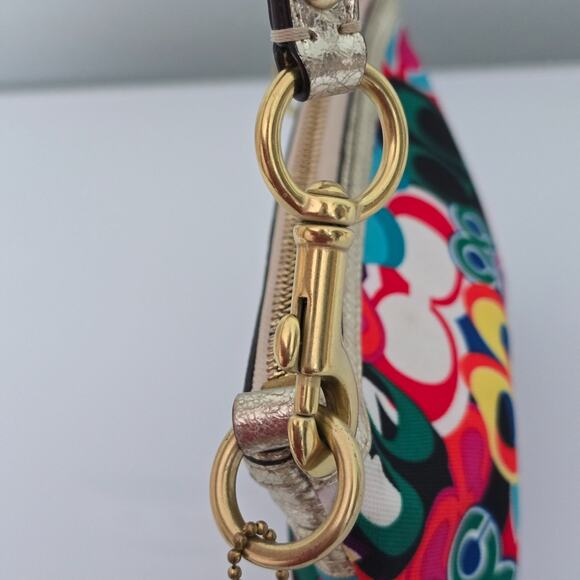 Coach Poppy Glam Op Art Colorful Wristlet Purse Clutch Metallic Gold - Picture 13 of 16